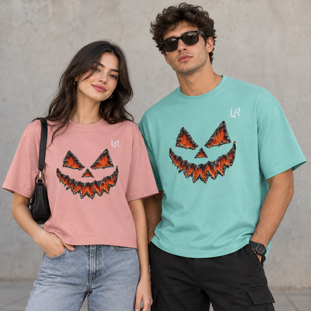 URWES 🎃 Spooky Pumpkin Graphic T-Shirt – Charcoal Gray Halloween Tee