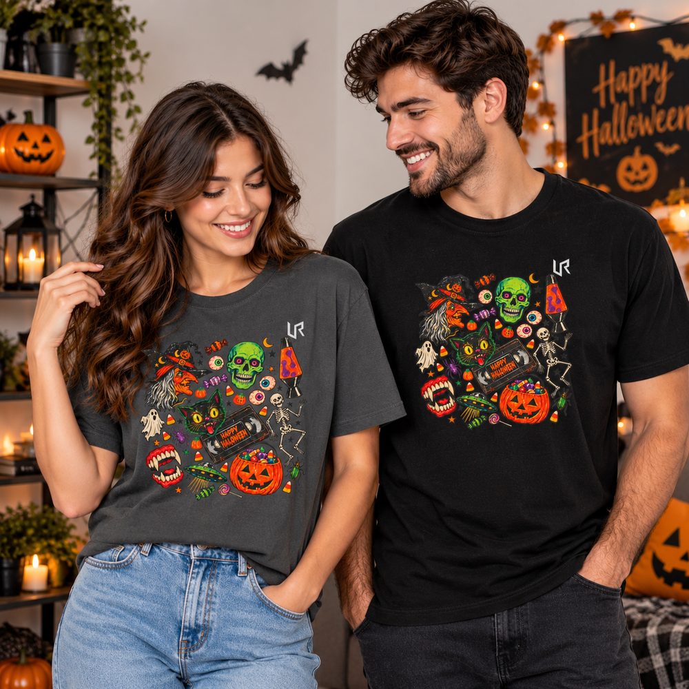 URWES 🎃 Halloween Graphic Tee – Colorful Spooky Vintage T-Shirt