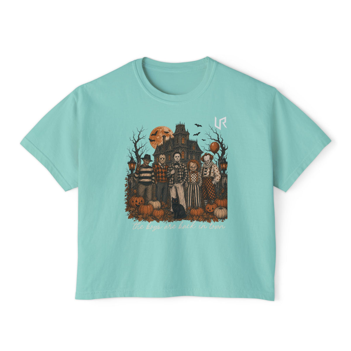 URWES 🎃 Vintage Halloween Graphic T-Shirt – Haunted House & Spooky Characters