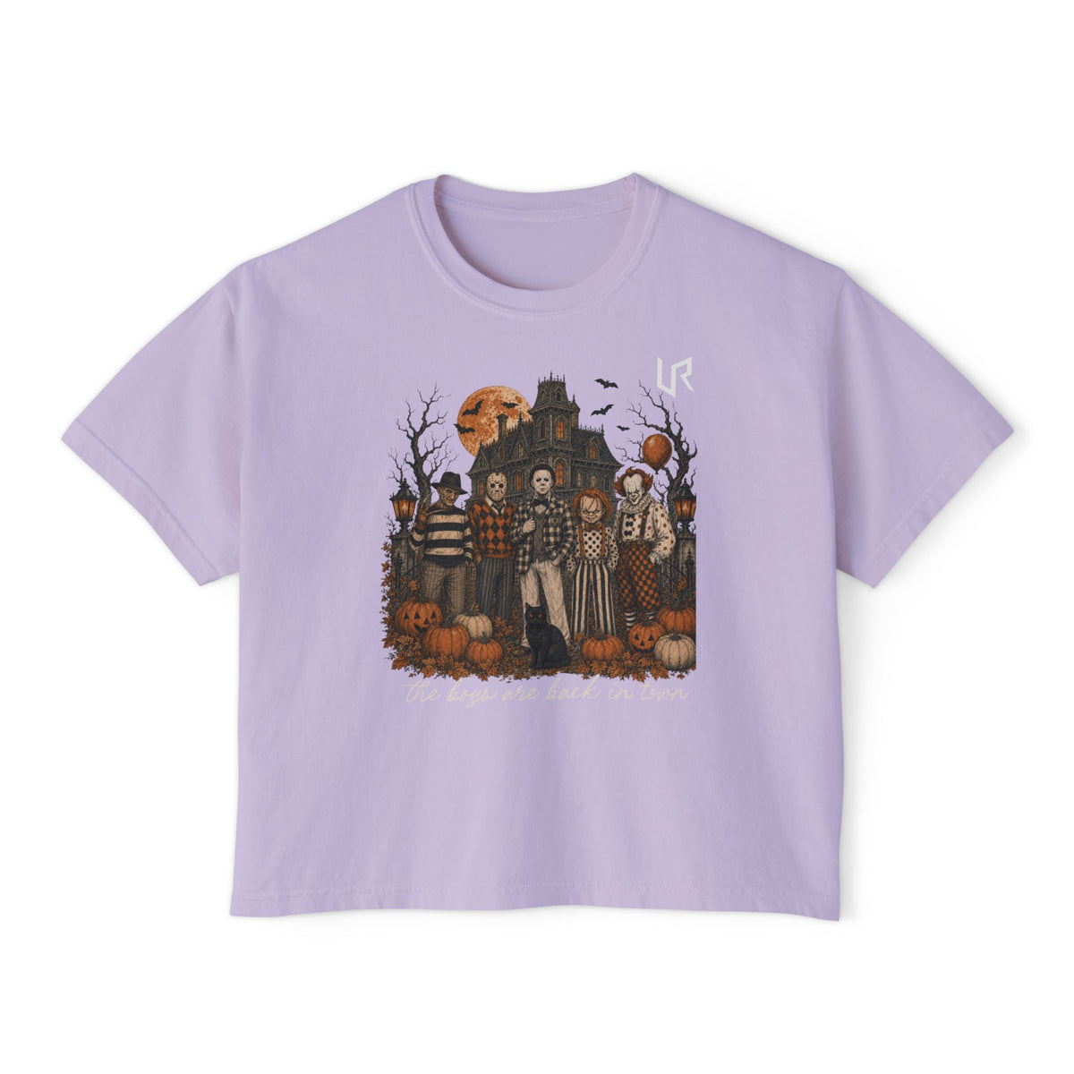 URWES 🎃 Vintage Halloween Graphic T-Shirt – Haunted House & Spooky Characters