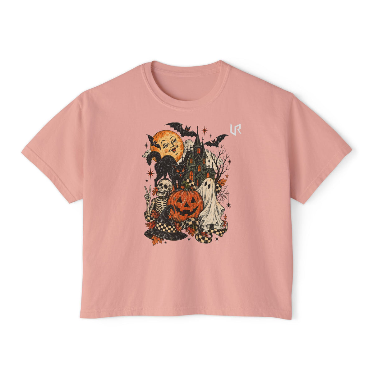 URWES 🎃 Vintage Halloween Graphic T-Shirt – Spooky Pumpkin & Haunted House Tee