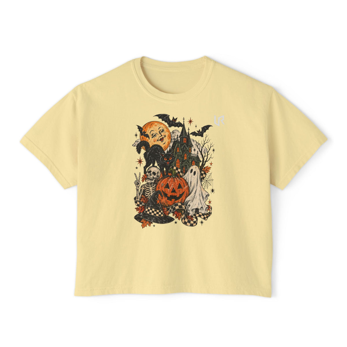 URWES 🎃 Vintage Halloween Graphic T-Shirt – Spooky Pumpkin & Haunted House Tee