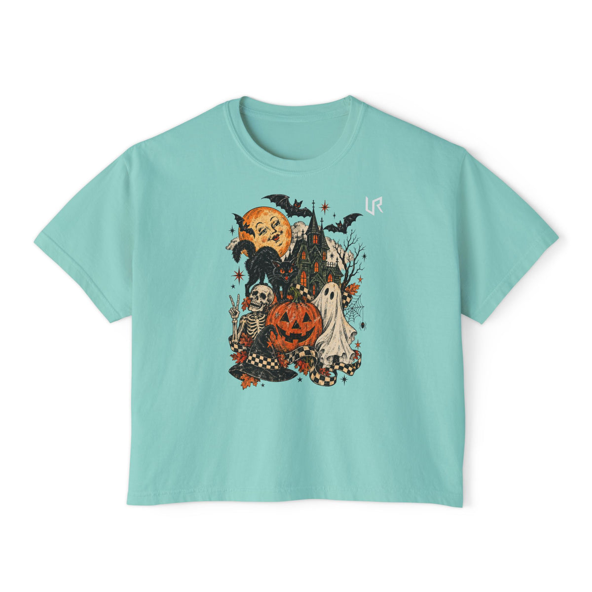 URWES 🎃 Vintage Halloween Graphic T-Shirt – Spooky Pumpkin & Haunted House Tee