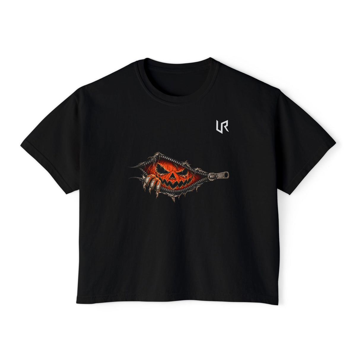 URWES Halloween Pumpkin Zipper Graphic T-Shirt 🎃 | Unisex Horror Streetwear Tee