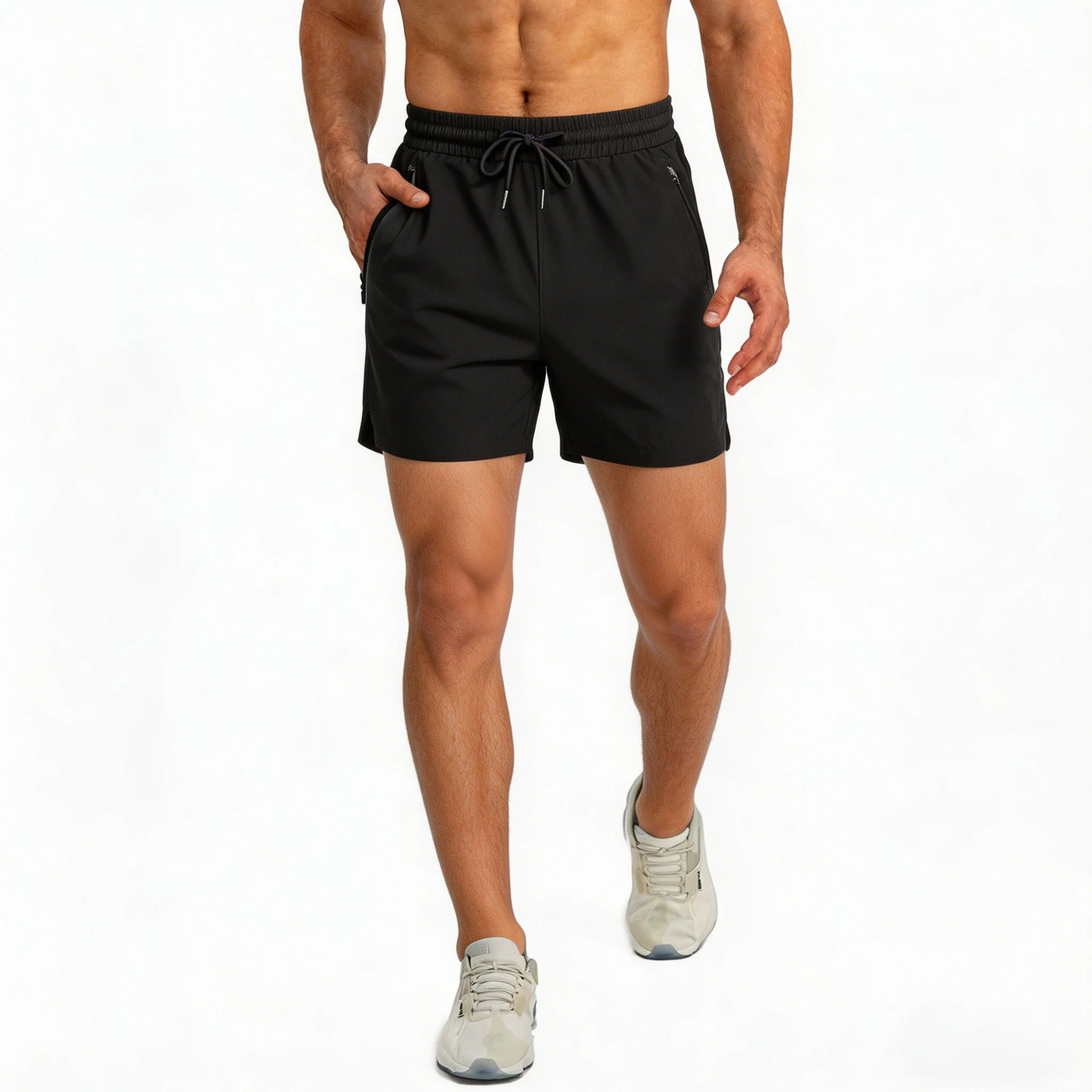 Men's Athletic Running Shorts – Quick-Dry with Drawstring & Zip Pockets