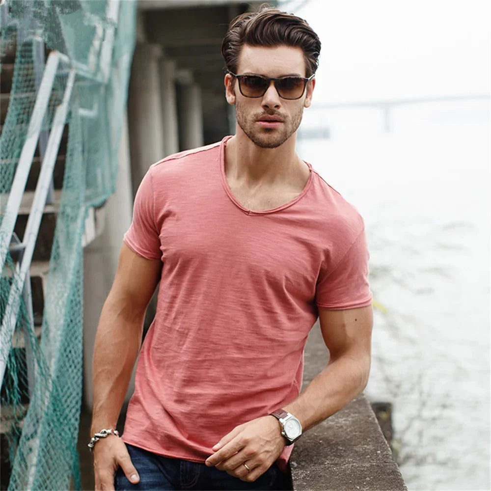 Men's Cotton V-Neck T-Shirt – Slim Fit