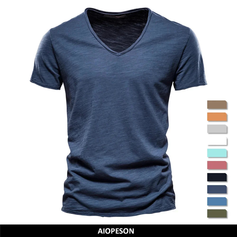 Men's Cotton V-Neck T-Shirt – Slim Fit